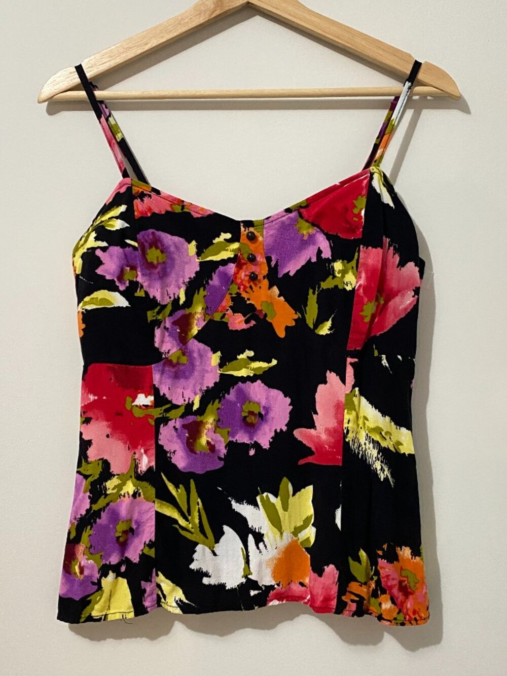 Floral Printed Bustier Camisole Top with Ruching, Buttons Y2K Summer Romantic